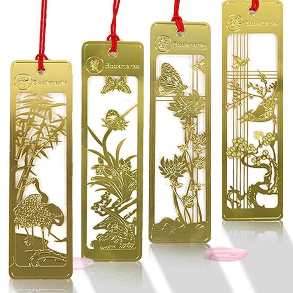 しおり 本 金属 栞 bookmark ブックマーカー おしゃれ ステンレスし 四君子 梅蘭竹菊 金属/読書/ステン..