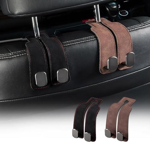 JUSTBOKU ヘッドレストフック 車 フック 荷物かけ 車用シートフック 車内 両頭フック 車内収納フック 2個セット (ブラック、ブラウン)
