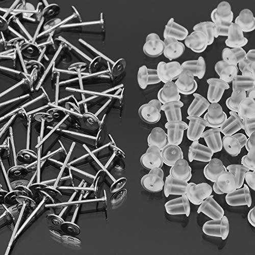 丸皿 ピアス パーツ サージカルステンレス ポスト 台座 付き 平皿 土台 樹脂 キャッチ セット 100個 (..