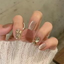 XUZOOネイルチップ 付け爪 短め 長め かわいい クリスマスネイルチップ おしゃれ 人気 シンプル つけ爪 クリスタル3D爪 手用のネイルチップ 付け爪 シンプル ネイルシール つけ爪 ネイルツール 両面テープ付き 24枚 (クリスタル)