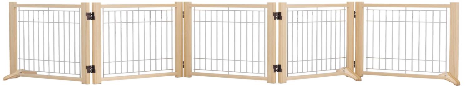 YOCAN ペットゲート ペットフェンス 高さ58cm 幅292cm 木製犬用ゲート 置くだけ 折りたたみ ついたて ペット 倒れない 飛び出し 脱走防止 中小型犬用 5枚パネル