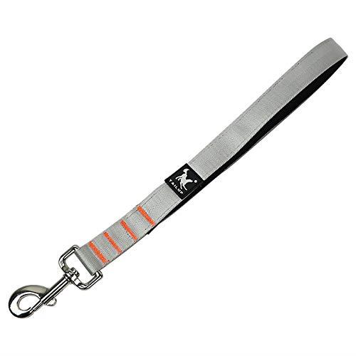 リード 犬 犬用短引き ショートリード 中・大型犬用 超大型犬 ナイロン 丈夫 反射素材 丈夫 手に優 しつけ 散歩 柔らかい 手に優しい 短い 犬用リード 犬用品（39cm、シルバー）