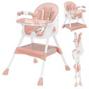 UBRAVOO ベビーチェア ハイローチェア キッズチェア 6ヶ月-3歳 折りたたみ 五点式安全ベルト 二段テーブル付き 収納袋付き 高さ調節 組立簡単 軽量 離乳食 多機能 赤ちゃん用 お食事椅子 テーブルチェア 持ち運び便利 出産祝い (ピンク)