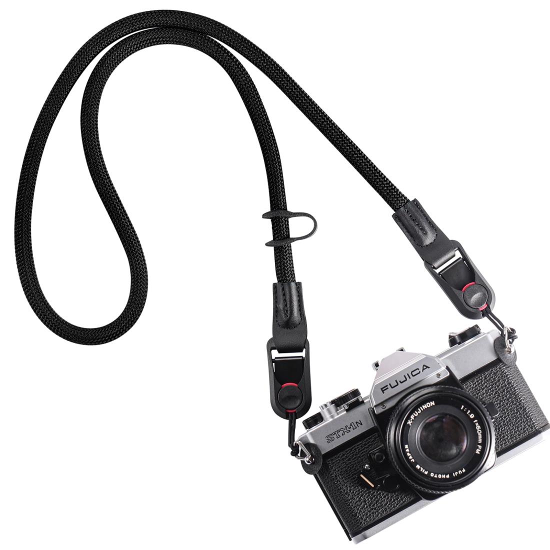 [Yullmu] カメラストラップ カメラネックストラップ アンカー設計 三角リング付き 3層構造 一眼レフカメラ クライミングロープ 黒