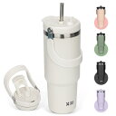 SKIASE タンブラー ストロー付き 900ml 水筒 大容量 ウォーターボトル 真空断熱 保温 保冷 ステンレスボトル 広口 直飲み 蓋付き アウトドア 取っ手付き 持ち運び こぼれない ホワイト(3)