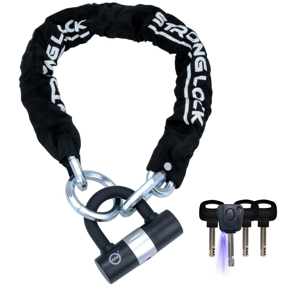 AKM バイクロック【高い耐切断性】極太チェーンロック φ(直径)12mm×900mm U字付き 自転車原付オートバイク