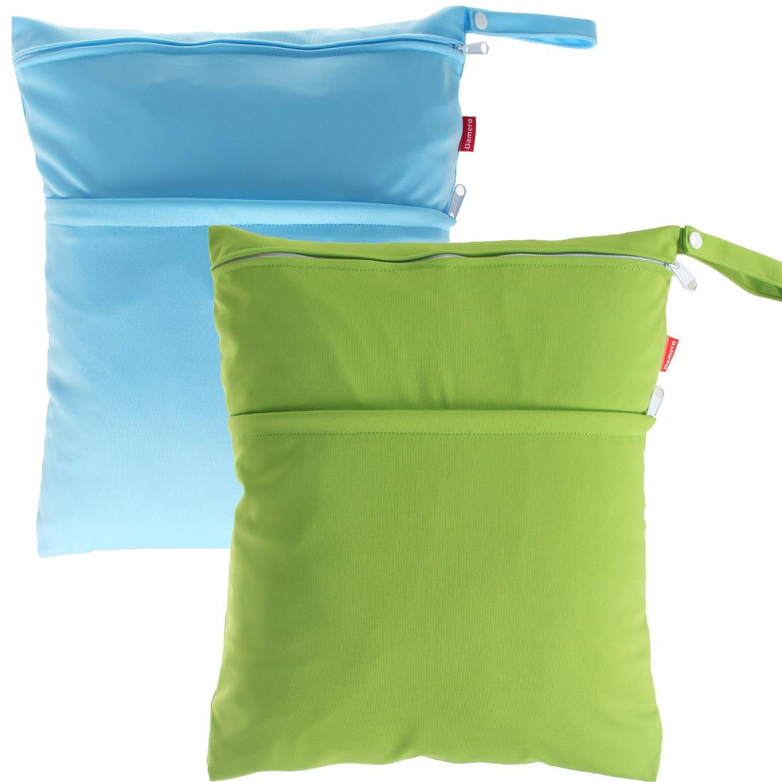 Damero ウェットバック(防水バッグ) 2点セット 着替え・オムツ・タオル・水着・お風呂用品・食事セット マルチ収納 スポーツジム プール 温泉 公園 大活躍 (L,緑＋水色)