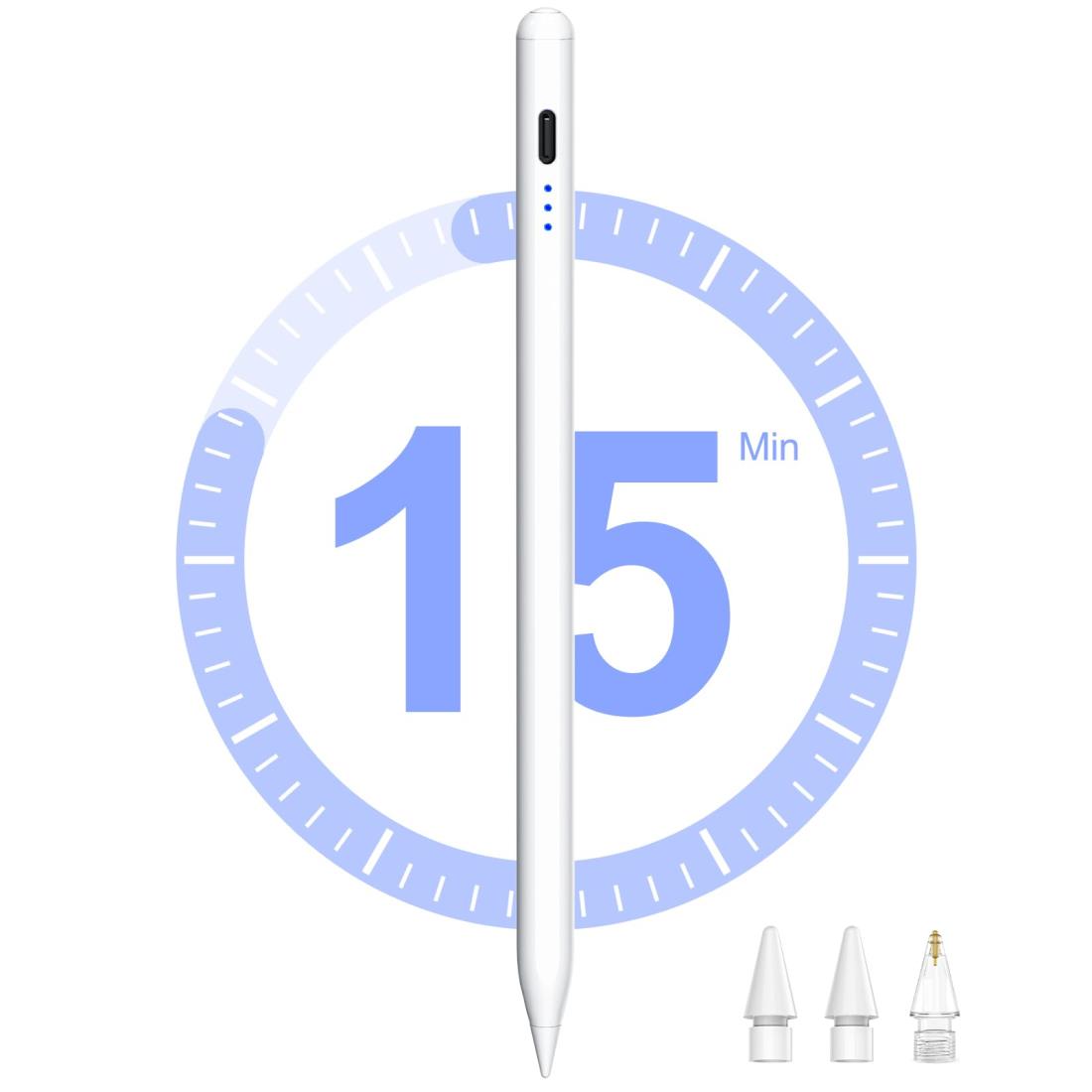 ipad 用 タッチペン ipadペンシル アップルペンシル ワンボタンスイッチ スタイラスペン 15分急速充電 ペン 自動電源OFF-傾き感知-磁気吸着-パームリジェクション [POM+金属製]ペン先