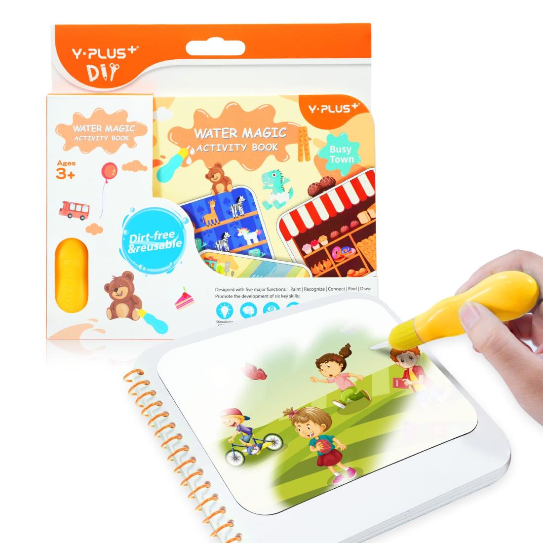 YPLUS水で色が現れる水ぬりえ 汚れのない子供用旅行水塗り絵 2〜4歳 1〜3歳 3〜5歳の子供に適したすいすいお絵描き水彩絵本（ブラシ付き）- 小さな町のテーマ