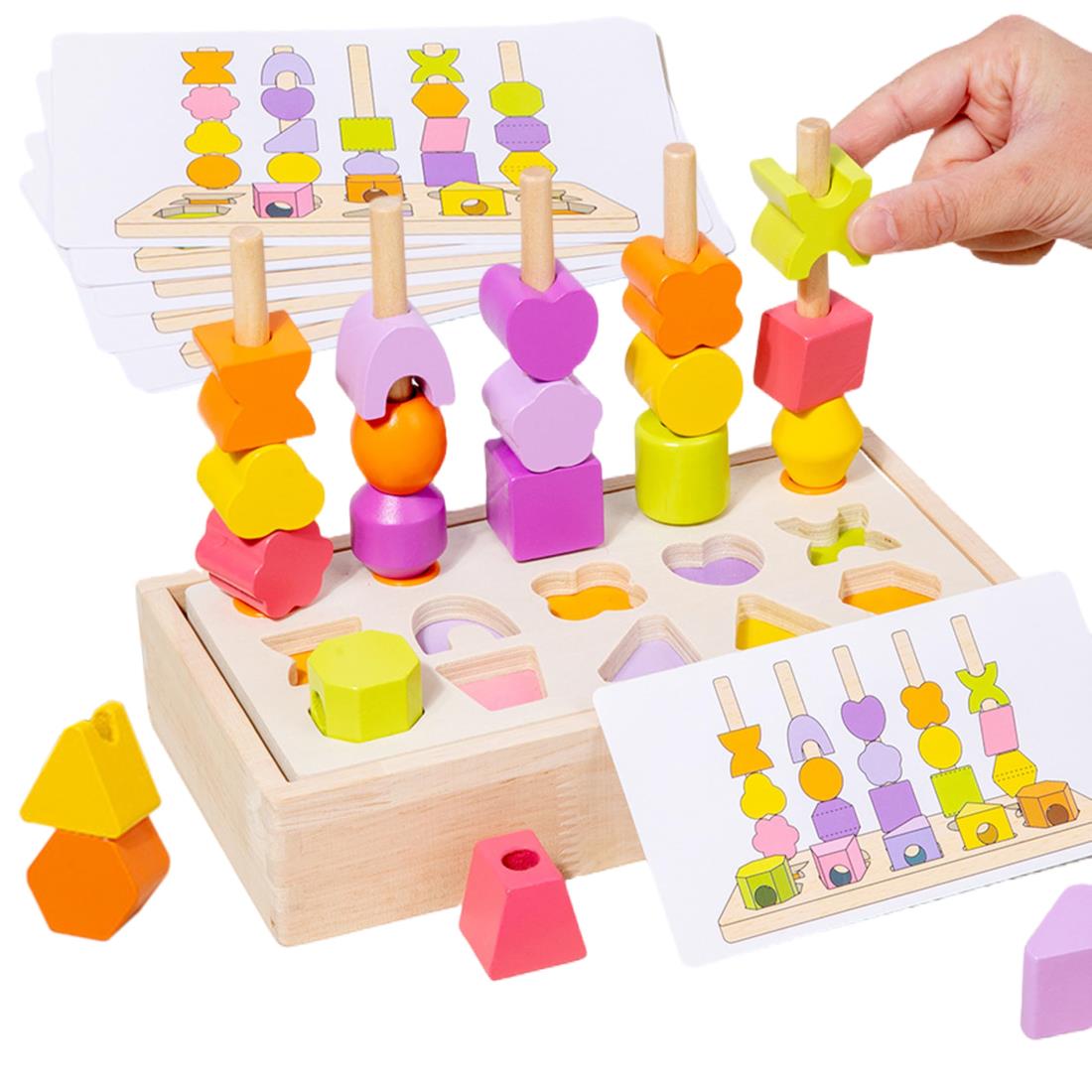 Shinse モンテッソーリ 知育玩具 紐通しおもちゃ 棒通しゲーム はめこみ 形合わせ パズル ひもとおし 2 3 4歳 幼児 指先訓練 形状 色認知 早期開発 カラフル 木製おもちゃ 男の子 女の子 誕生日 クリスマス プレゼント （キャンディー）