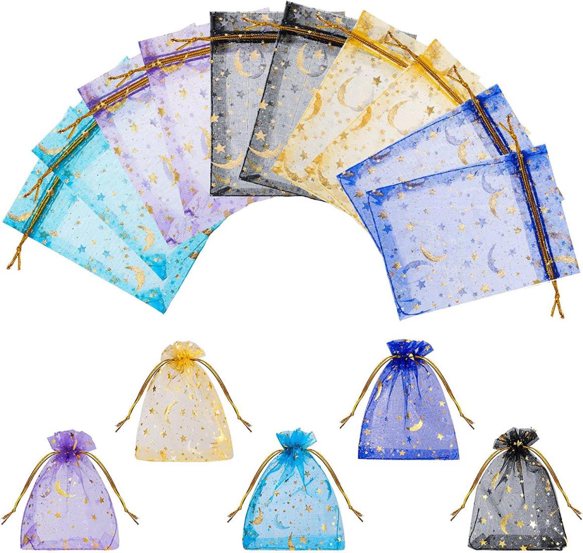 Yorkereynom オーガンジー巾着袋 100枚セット 5色 ラッピング袋 ギフトバッグ 透明 無地 小物入れ 誕生日 結婚式 サシェ ジュエリー収納 小分...