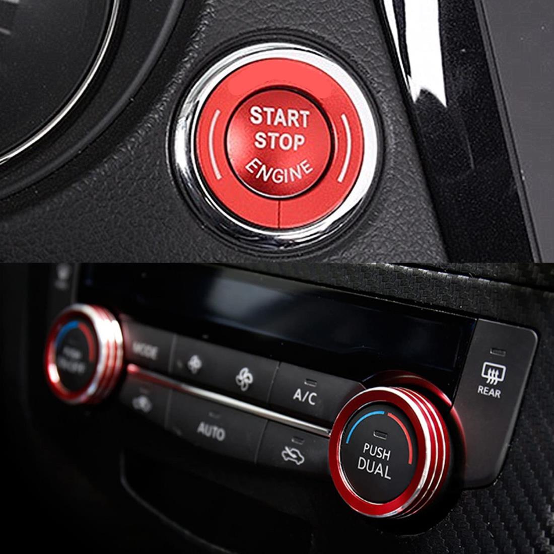 Tosmisy X-TRAIL エクストレイル T32 エンジンスタートボタンデコレーションリング エアコン 調整 スイ..