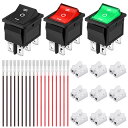 Xiatiaosann 3ピース ロッカースイッチ AC 16A/250V 20A/125V DPDT オン/オフ/オン ミニプレスボタン 3色(ブラック/レッド/グリーン) 6ピン 3ポジション LEDトグルスイッチ 自動車用 圧着ワイヤー付きボート ワイヤーコネクター