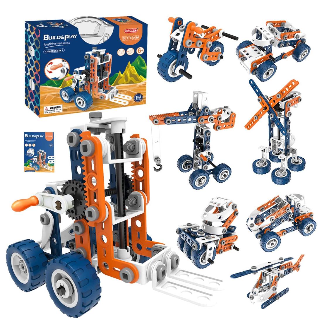 AMYCOOL 152PCS 組み立て車おもちゃ 12-IN-1 ねじ工具セット知育玩具 12種DIY ドライバー 工具セット変形車 子供 誕生日 クリスマス ギフトこどもの日 収納ボックス 安全認証