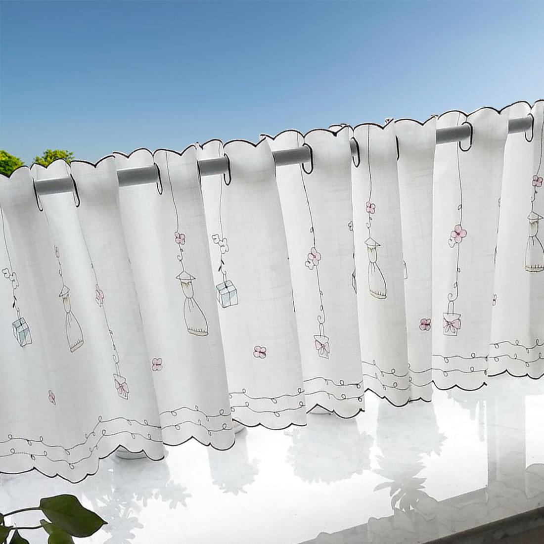 AooHome カフェカーテン 80cm丈 小窓 お風呂 目隠しン 間仕切り UVカット 145cm幅 省エネ 通気 高級スラブ綿麻質感 かわいい花柄刺繍 ミニ 取り付け簡単