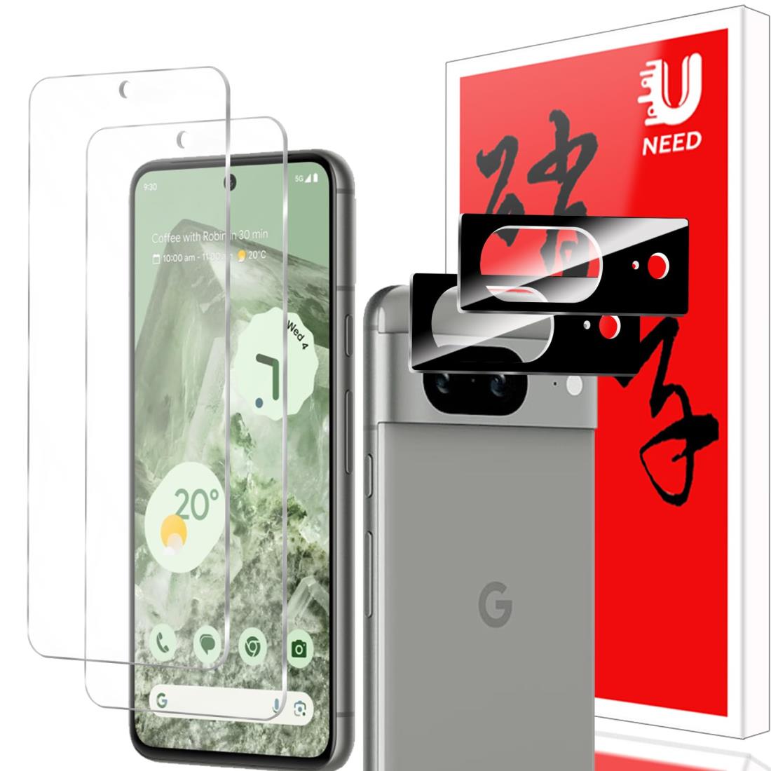 【2+2枚セット】UNEED Google Pixel 8 用のガラスフィルム(2枚)+カメラフィルム(2枚)ピクセル 8 用の フイルム 強化液晶保護フィルム...