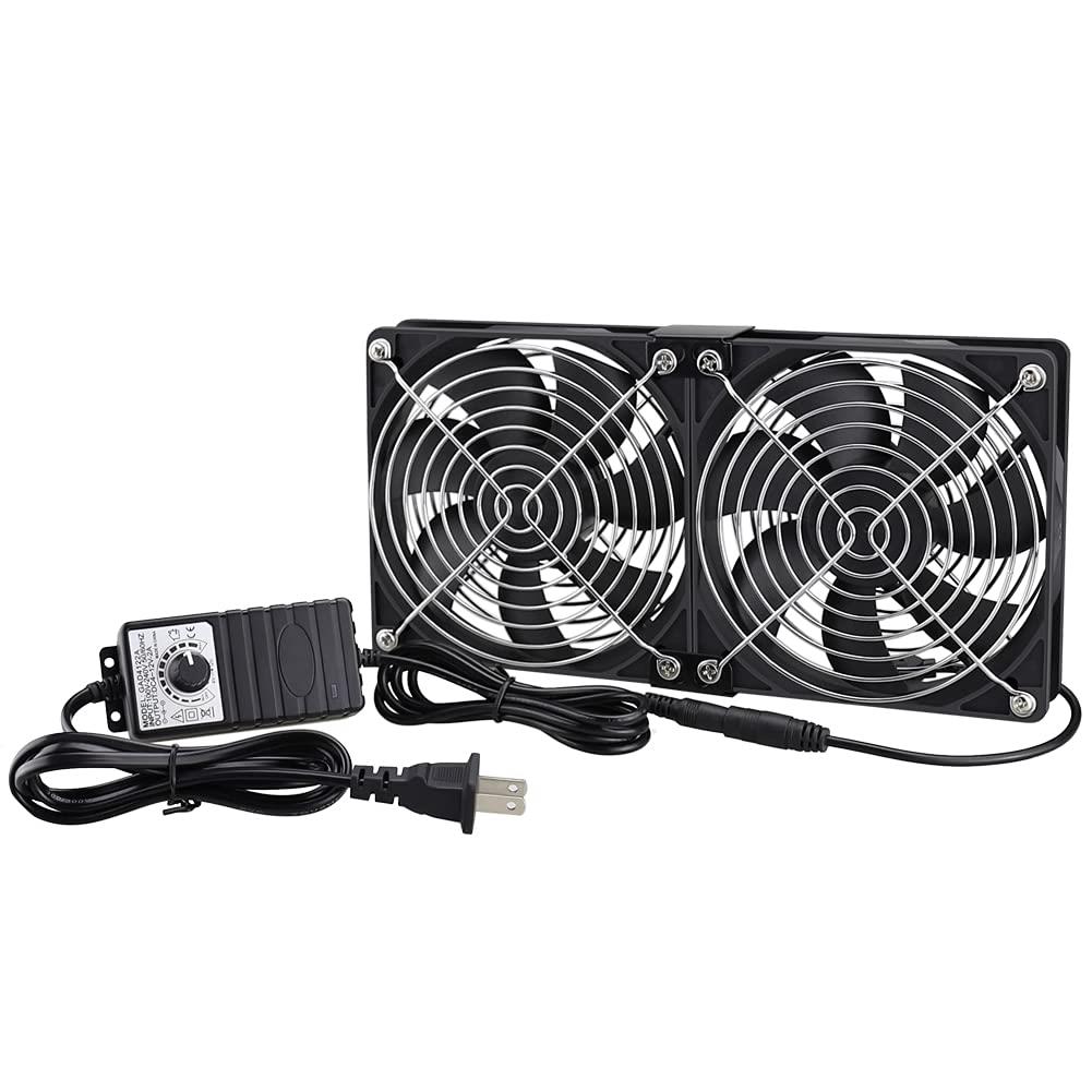 GDSTIME 2 x 120mm DC12V 2連ファン、換気扇、AC100V～240Vスピードコントローラー、キャビネットシャーシ、サーバーワークステーション冷却ファン