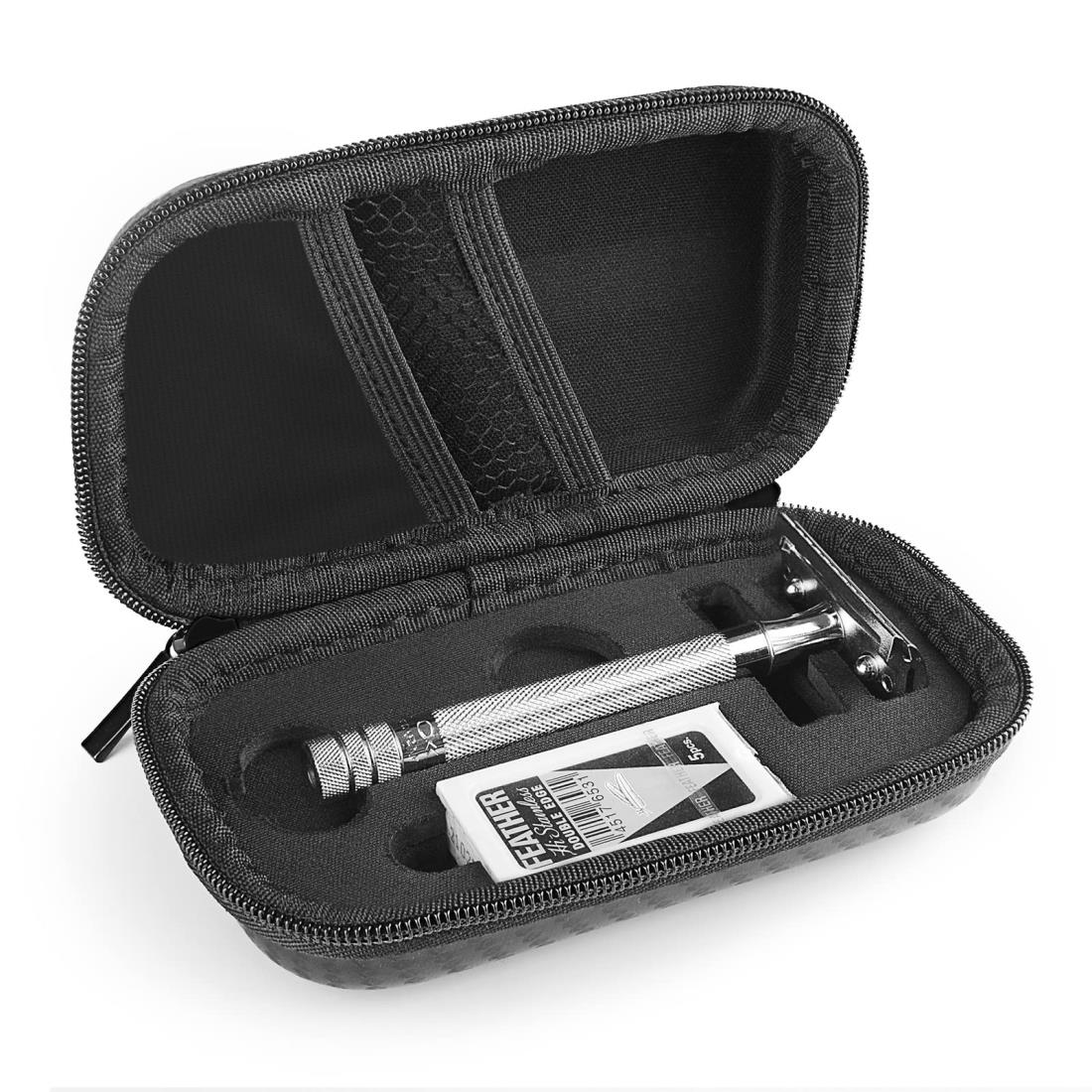 Linkidea ハードシェル安全かみそりトラベルケース、ロング/ショートハンドルカミソリ用シェービングキット収納ボックス、Mercur、Vikings、WEISHI ダブルエッジ安全かみそりに対応