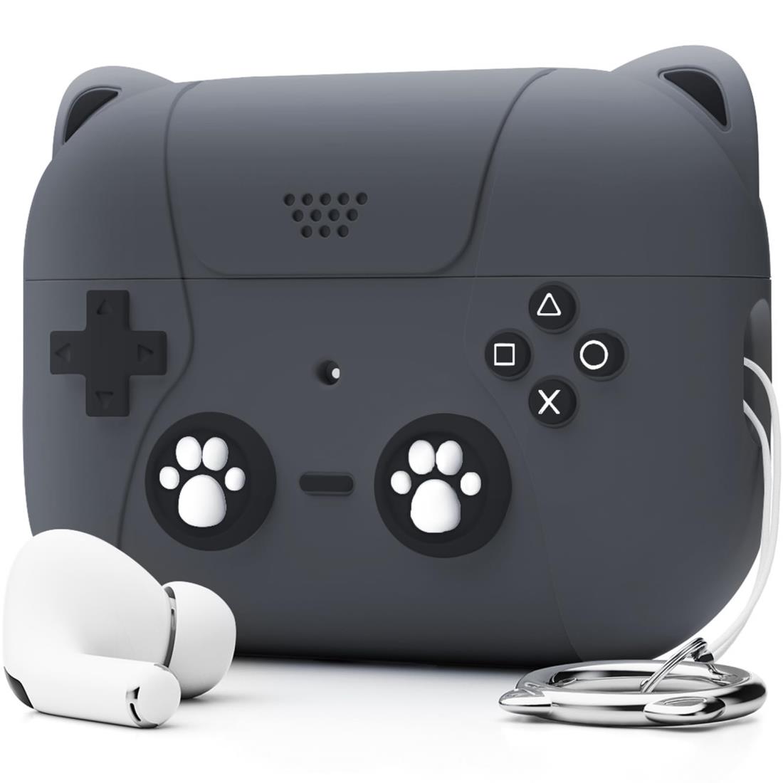楽天ネムクルNIUTRENDZ AirPods Pro2 ケース かわいい エアーポッズプロ2 ケース 猫とゲーム機のデザイン AirPods Pro 第2世代 ケースキーチェーン付き （ブラック）
