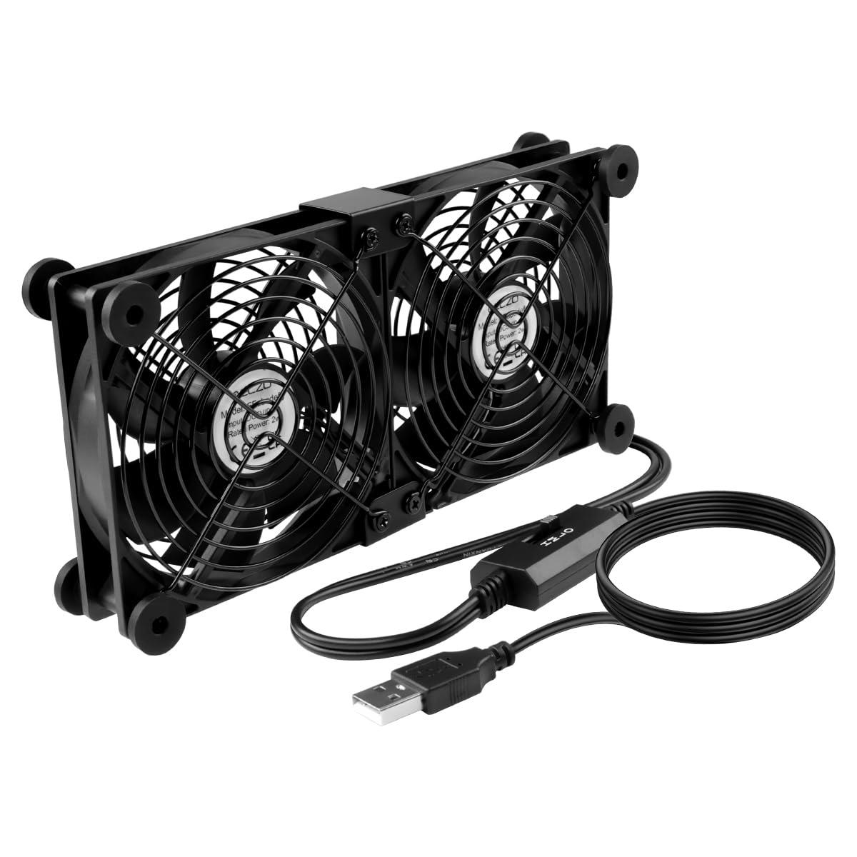 ELZO USB 静音 冷却ファン 12cm ダブルファン ミニファン1500RPM 5V 強力 送風機 USB扇風機 冷却扇風機..