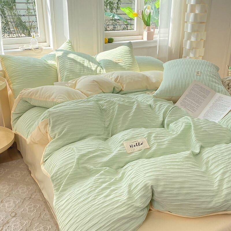 布団カバー 寝具カバー 夏用 4点セット 170×210cmセミダブル シアサッカー生地 掛け布団カバー ボック..