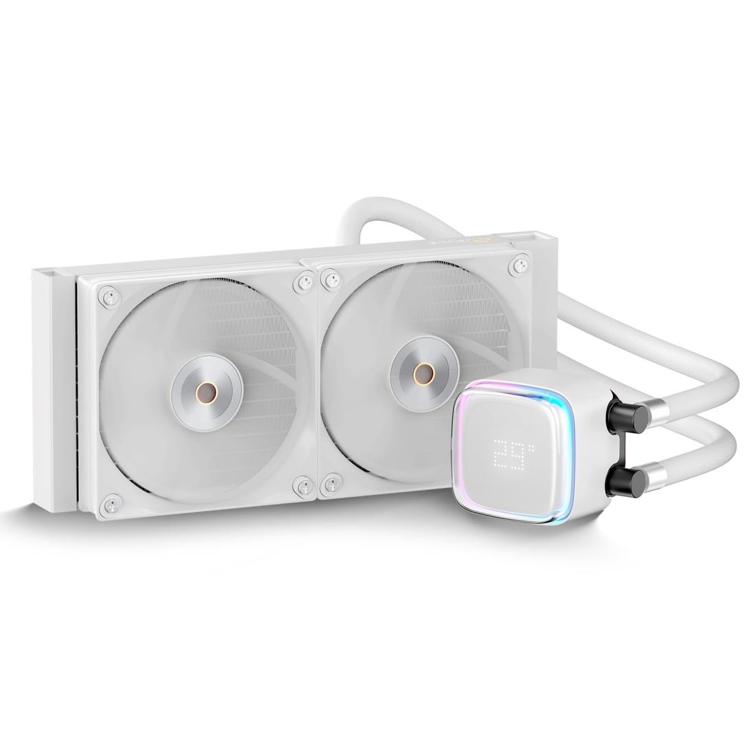 Ocypus Iota L24 CPUクーラー 水冷、デジタルディスプレイ、240MM AIO 簡易水冷CPUクーラー、効率的な冷却ポンプ、ARGB照明コントロール、120MM PWMファン、最大2000 RPM、AMD & Intel LGA対応 (ホワイト)