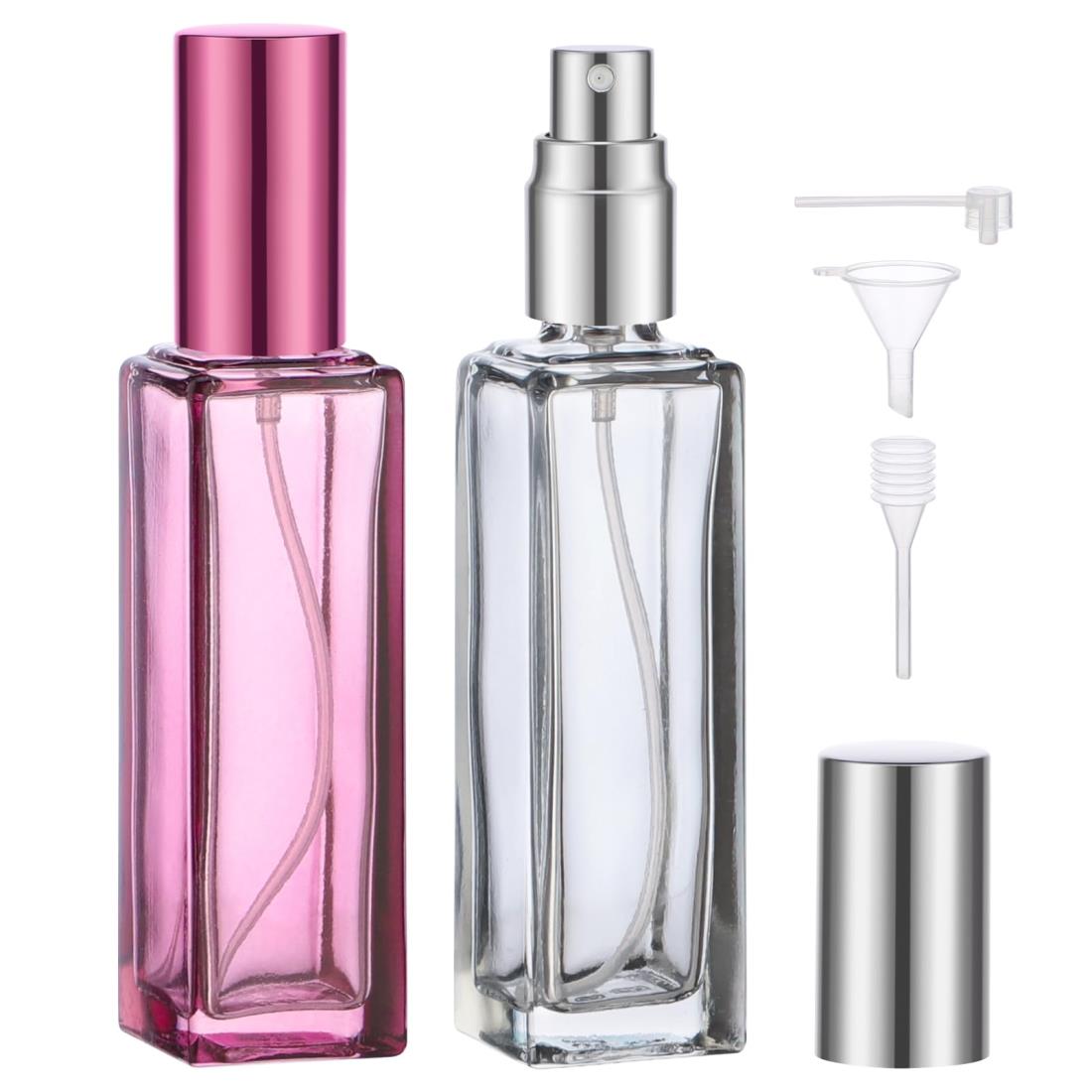 Segbeauty アトマイザー 20ml 2個入り ガラス製 プッシュ式 詰め替え スプレー容器 漏れない ミニボトル スプレーボトル クイック 香水噴霧器 携帯用 詰め替え容器 液漏れ防止 持ち込み可能 通勤 香水スプレー パフューム【20ml グレー+パープル色】