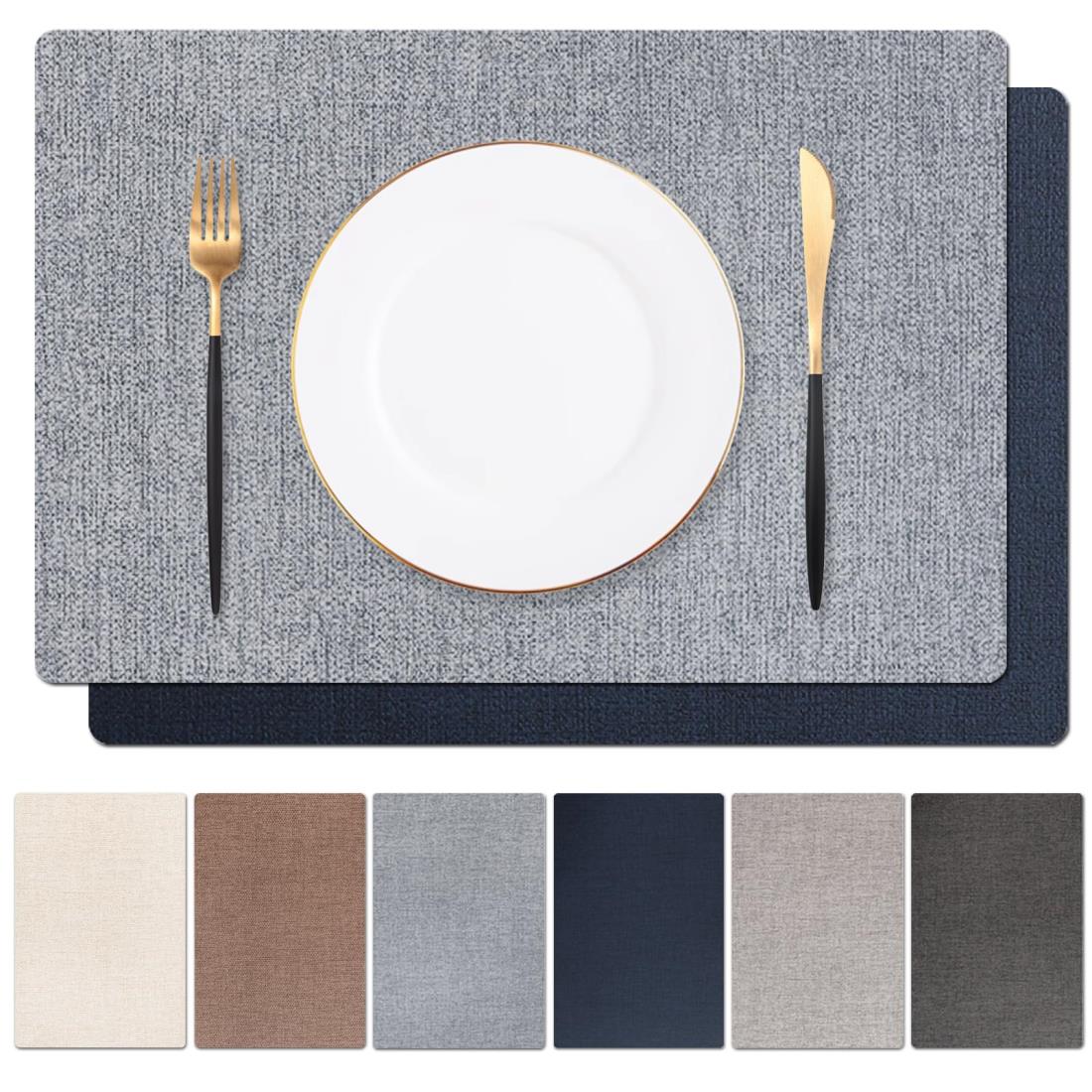 ELECTRO-WEIDEWORLD ランチョンマット PUレザー製 45cm×30cmおしゃれ 華やか 柔軟性 断熱 撥水 防汚 滑り止め お手入れ簡単 丸洗い キッチン 家庭用 レストラン用 (2枚セット(ダークブルー+グレーブルー))