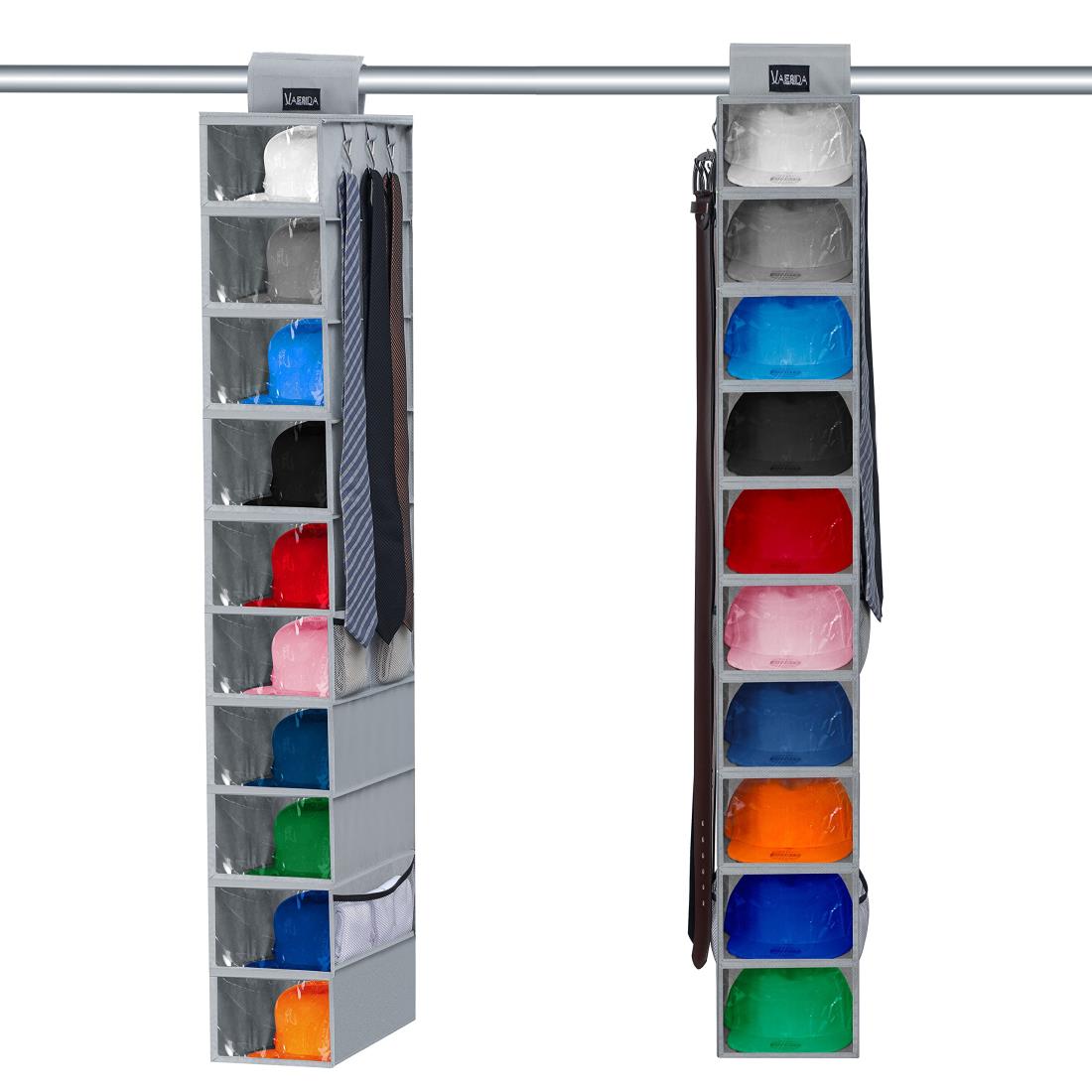 VAESIDA 帽子 収納 - 10段 更新 帽子掛け クローゼット 収納 吊り下げ キャップ ダストカバーとサイドメッシュバッグ付き つりさげ 収納 ベースボールキャップ 衣類 吊るす収納