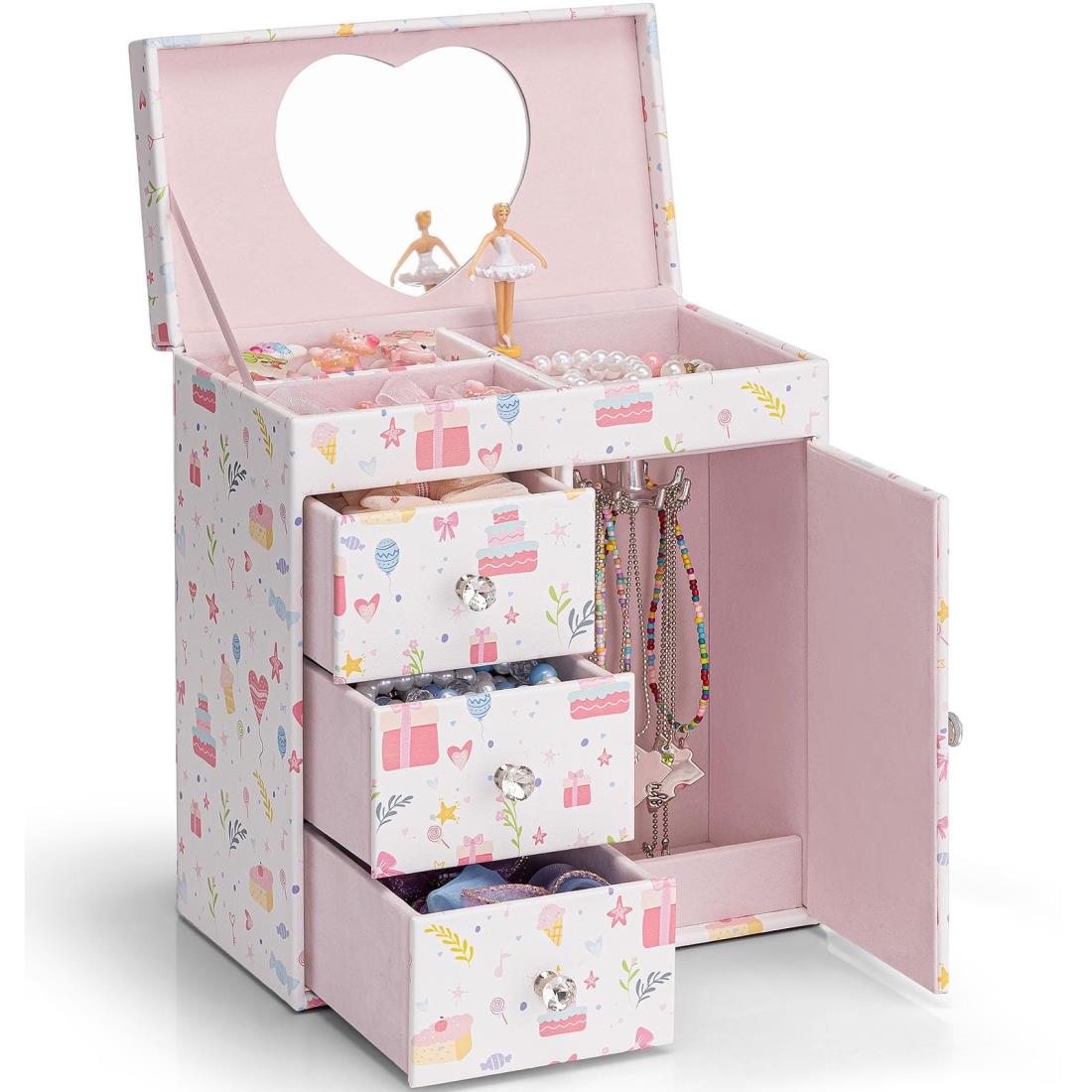 Vlando 娘へのプレゼント オルゴール ジュエリーボックス 大容量 鏡付き オルゴール プレゼント子供 アクセサリーケース 3段 引き出し バレエ発表会 プレゼント（プリンセス）