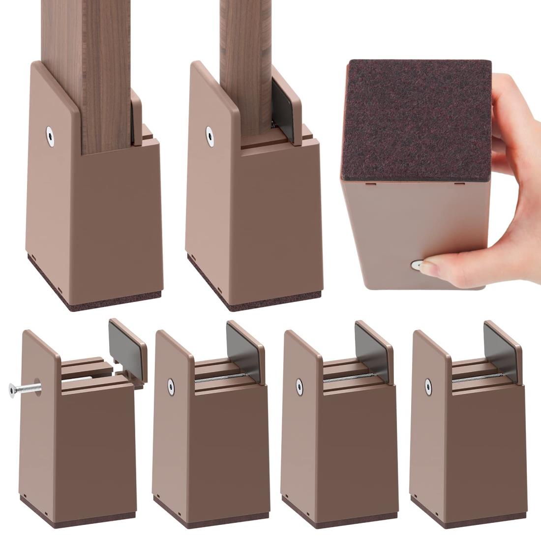 GAGUIUP テーブル 脚 継ぎ足し 高さ10cm 4個セット 高さ調整 継ぎ脚 こたつ 継ぎ足 机 たかさ調節 直径0~5.4cm調節可能 ブラウン