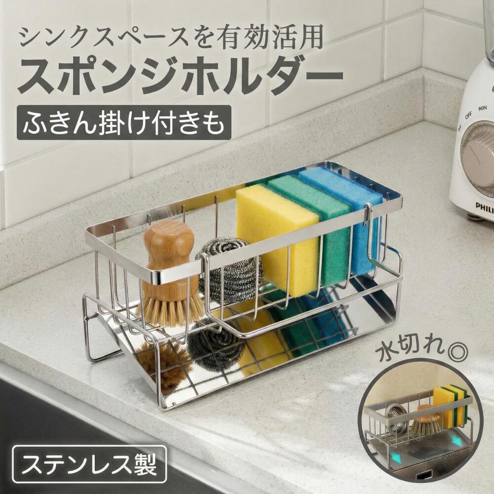 乐天商城 - 【レビュープレゼント】MaT store スポンジ置き スポンジホルダー キッチン用品 スポンジラック 台所 収納 シンク ステンレス製