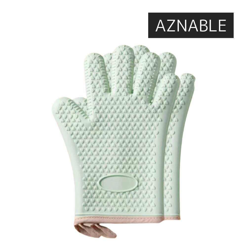 シリコン ミトン 耐熱 鍋つかみ キッチン オーブンミトン シリコンミトン シリコングローブ オーブン手袋 耐熱グローブ 5本指 両手 左右手兼用 おしゃれ かわいい 2枚セット グリーン