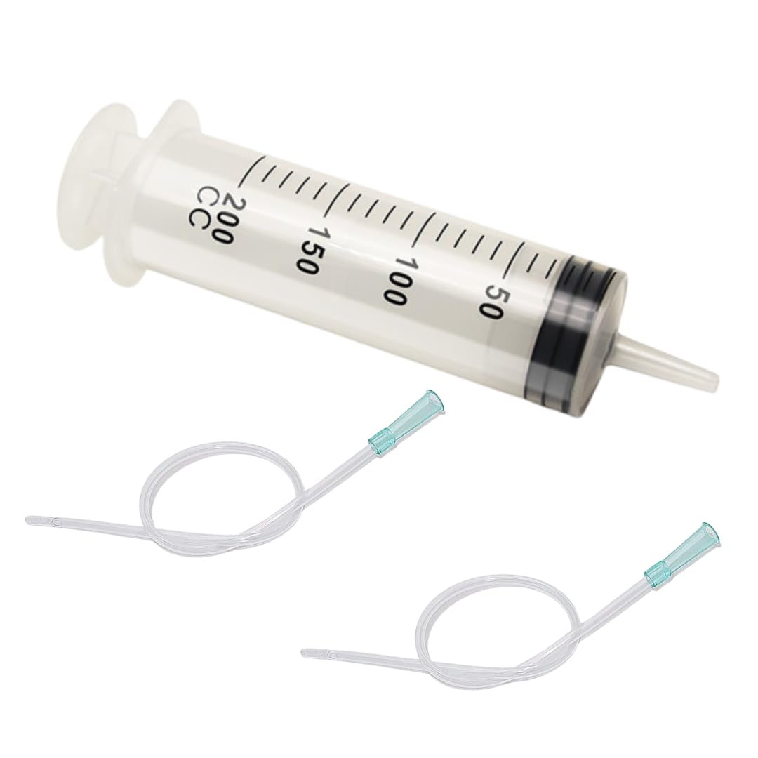 シリンジ プラスチック 実験 オイル交換 液体 エア抜き チューブ付き (200ml)