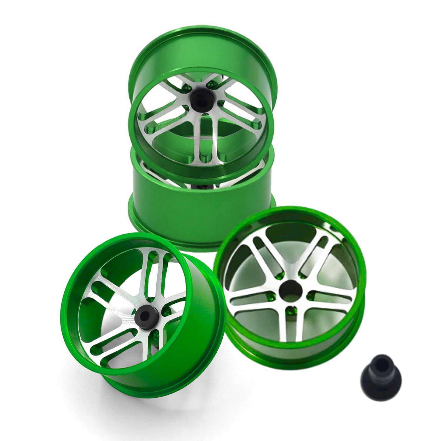 【レビュープレゼント】ミニ四駆用 アルミホイール 【グリーン】 ローハイトホイール 大径デュアル 5ス..