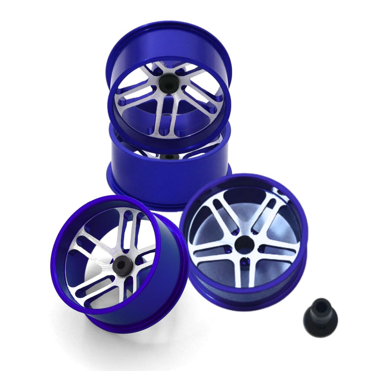 【レビュープレゼント】ミニ四駆用 アルミホイール 【ブルー】 ローハイトホイール 大径デュアル 5スポ..