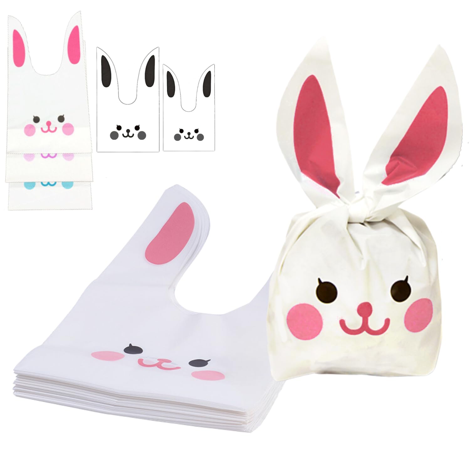 【L ピンク】 ギフトバッグ 【24×37cm】 50枚入 ラッピング袋 プレゼント包装 うさぎ うさ耳 ビニール ギフト ショップ袋 ウサギ袋 ギフト袋 笑顔