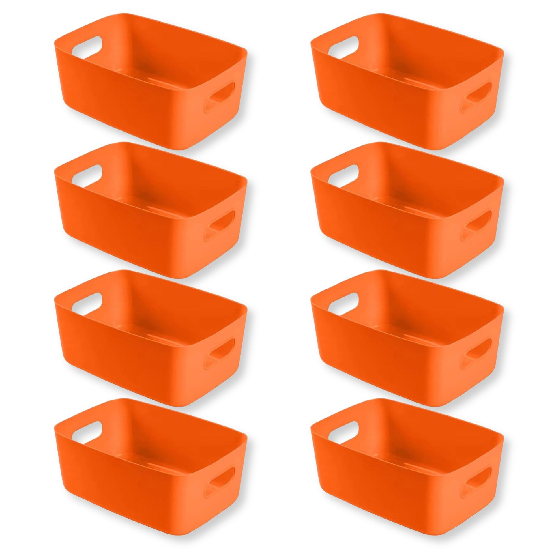 【ポイント5倍】収納ボックス 小物 角がない やわらかい プラスチック ポリエチレンケース 家具を傷つけにくい 取手付き カラーボックス 整理整頓 クローゼット 押入れ 洗面所 8個セット (オレンジ, 大)