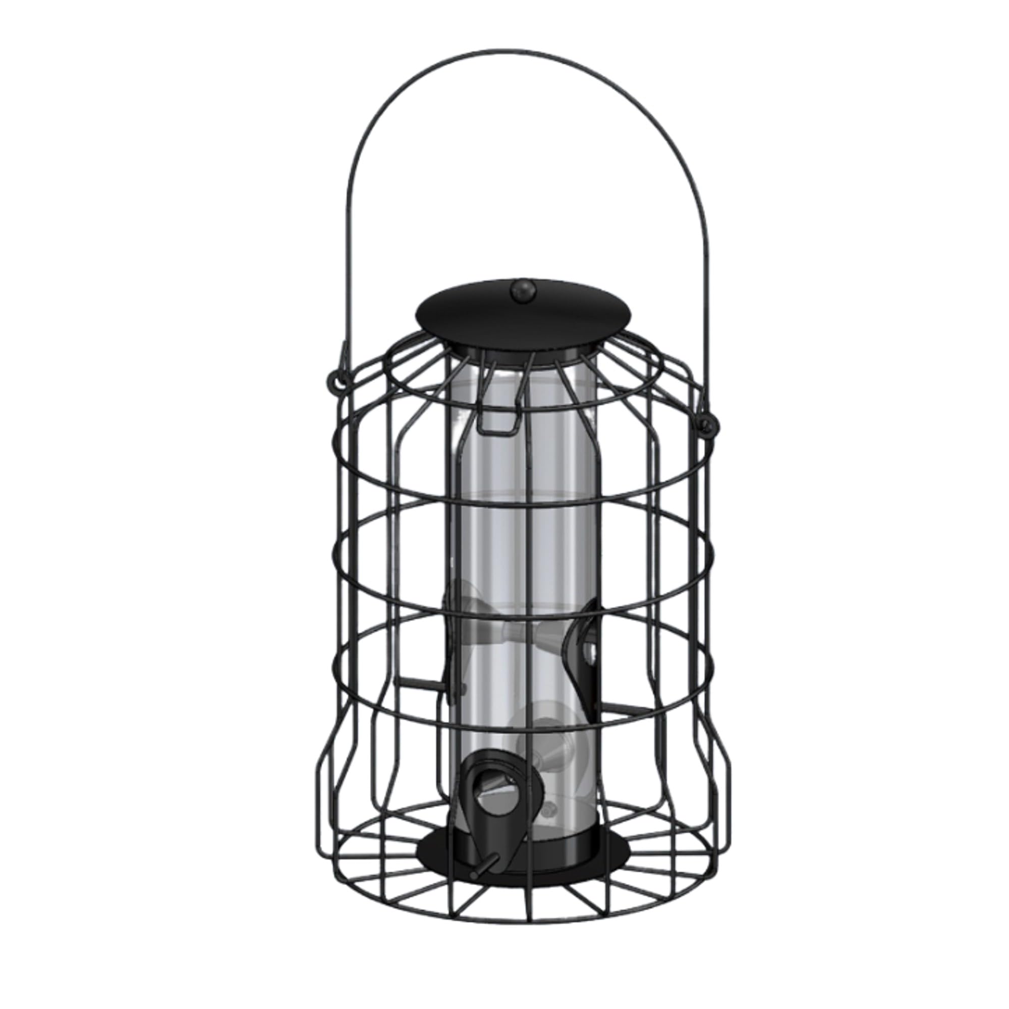 鳥 餌入れ 鉄ケージ バードフィーダー 水入れ 据え置き 庭 室外 屋外 野鳥用 (ブラック)