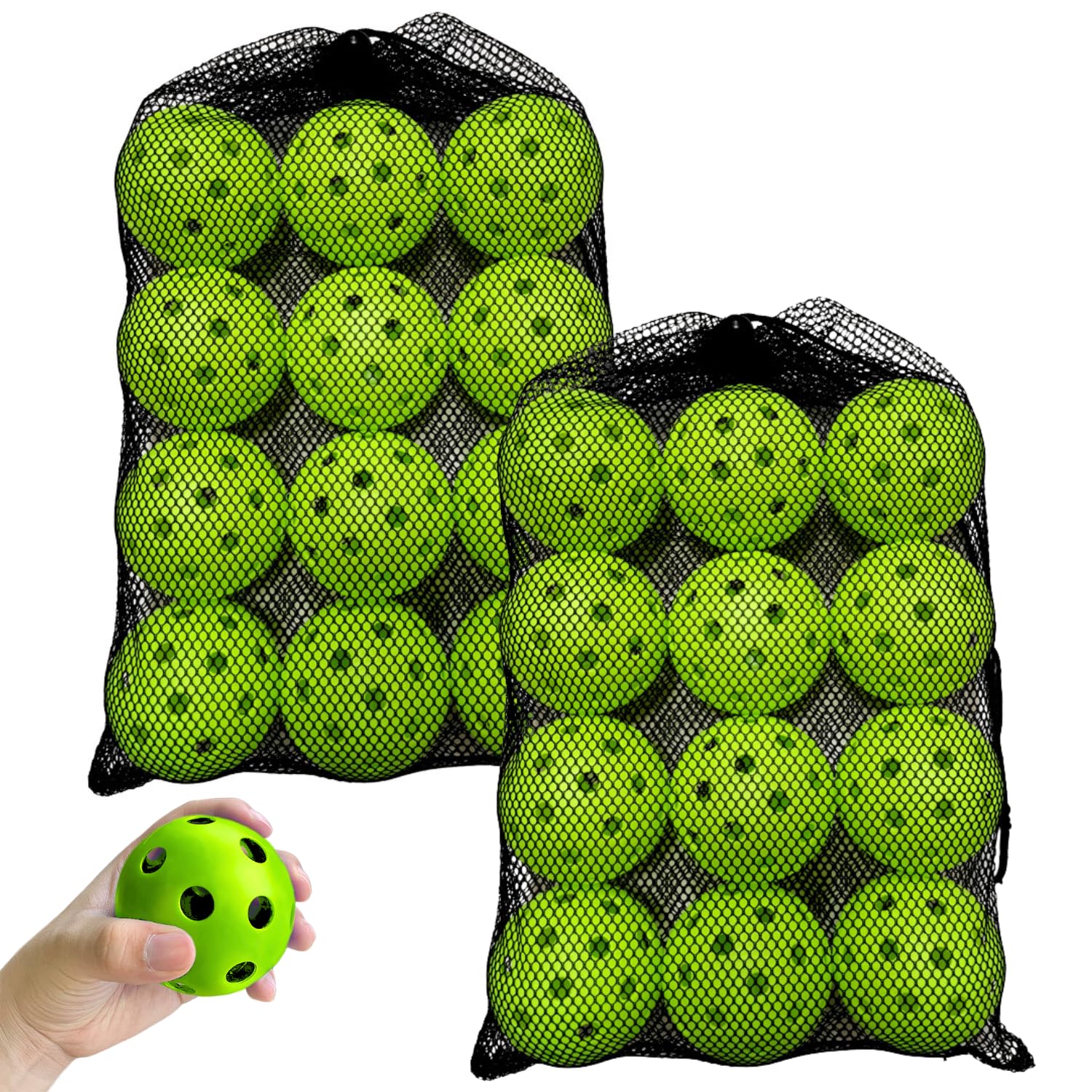 【P10倍＋レビュープレゼント】トレーニングボール 【スタンダードタイプ】 【24個セット】 PE素材 穴あきボール 野球 練習 バッティング 軽量 収納袋付 直径72mm ライトグリーン