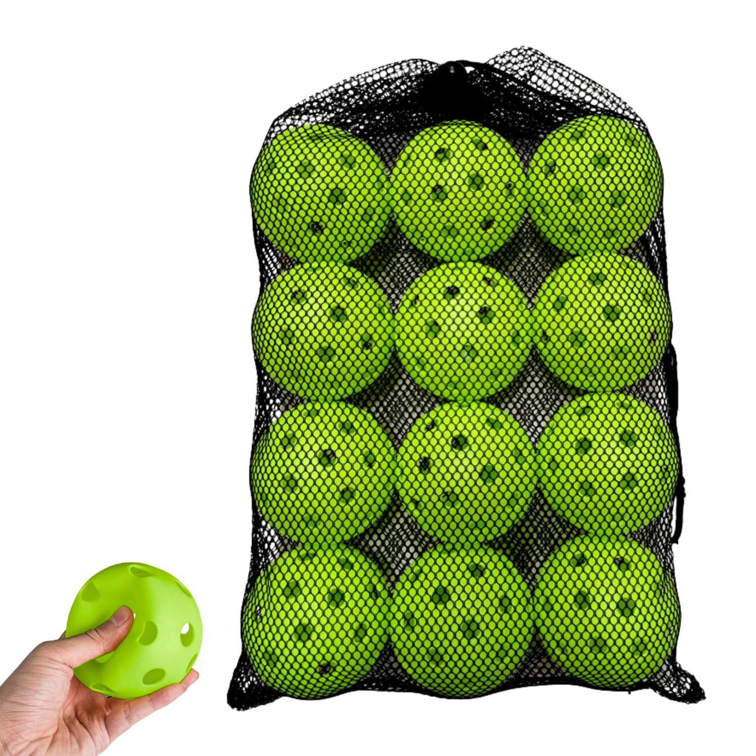 トレーニングボール 【ソフトタイプ】 【12個セット】 EVA素材 穴あきボール 野球 練習 バッティング 軽量 収納袋付 直径72mm ライトグリーン