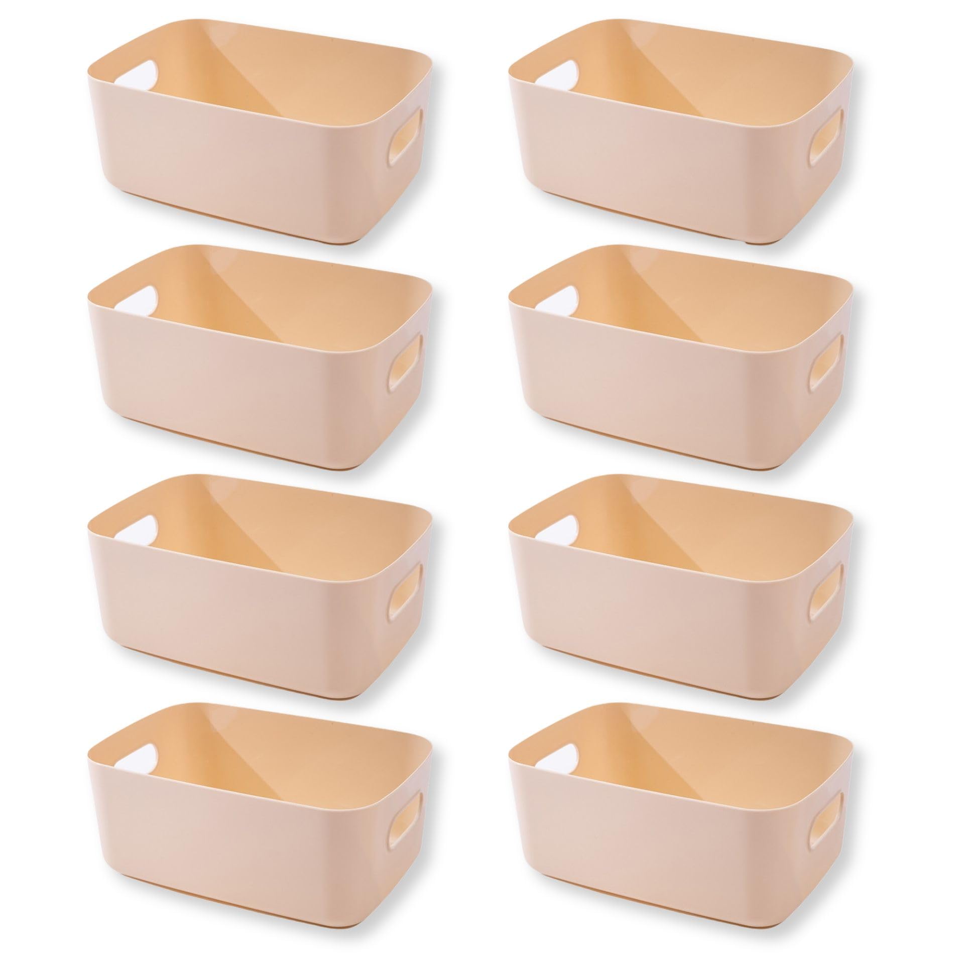 【ポイント5倍】収納ボックス 小物 角がない やわらかい プラスチック ポリエチレンケース 家具を傷つけにくい 取手付き カラーボックス 整理整頓 クローゼット 押入れ 洗面所 8個セット (ピンクベージュ, 小)