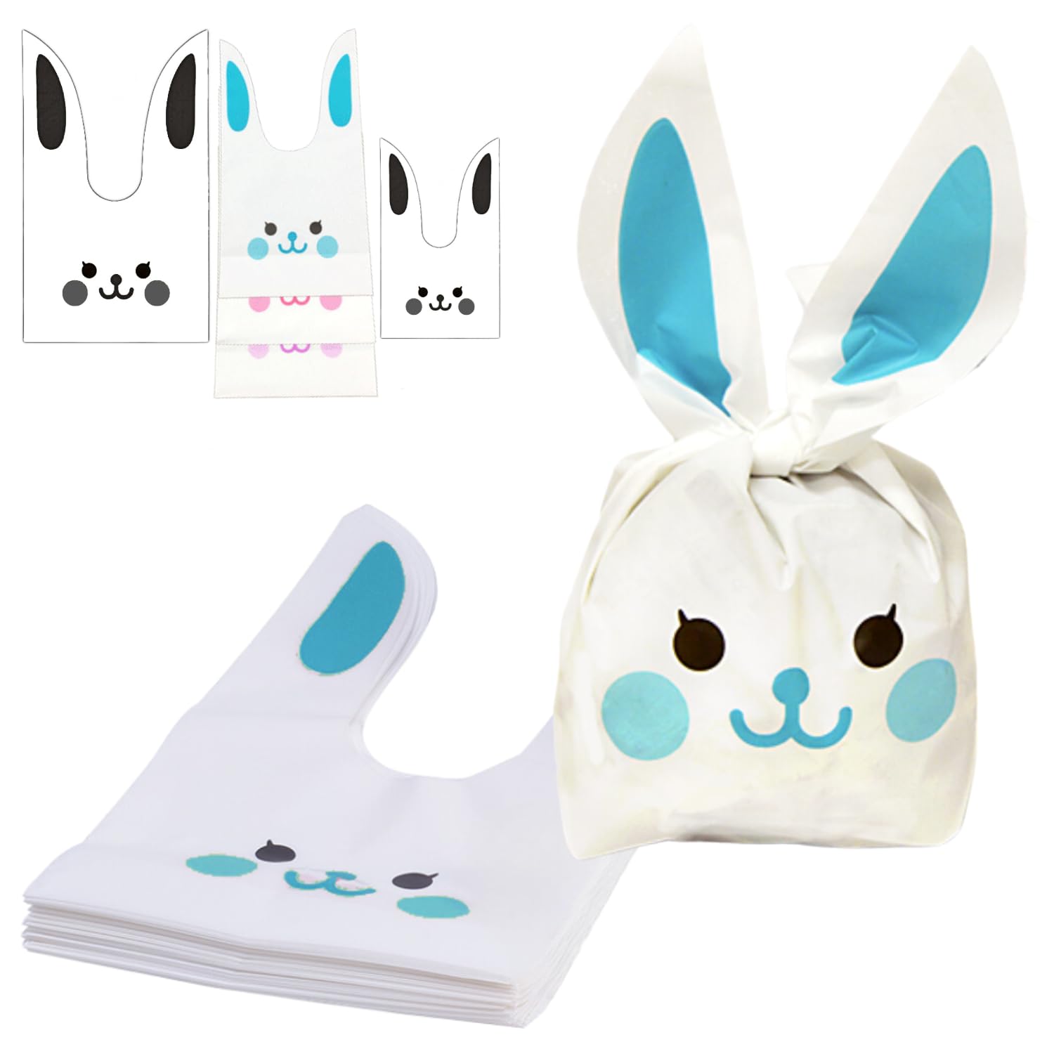 ギフトバッグ 【M ブルー】 【16.5×27cm】 50枚入 ラッピング袋 プレゼント包装 うさぎ うさ耳 ビニール ギフト ショップ袋 ウサギ袋 ギフト袋 ...