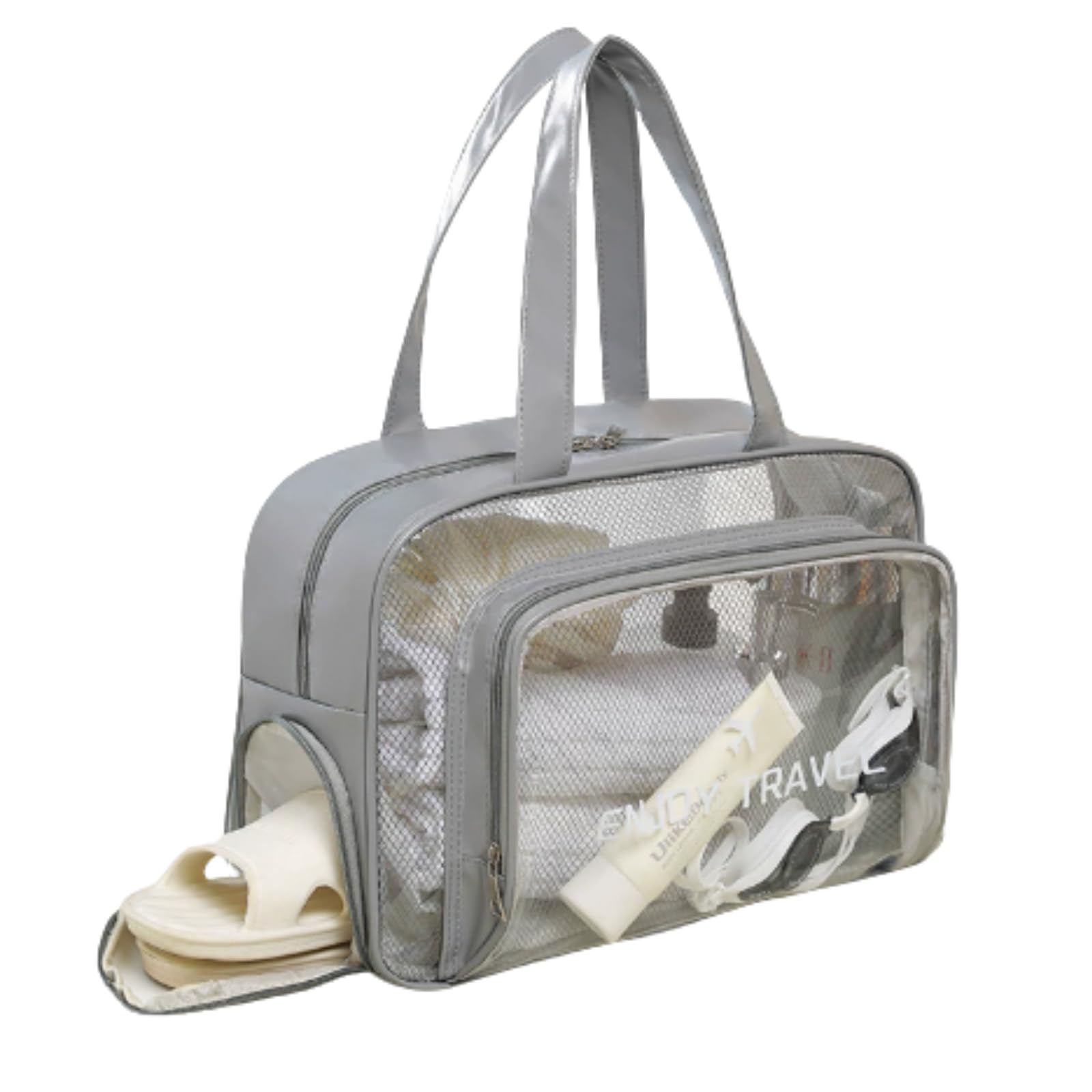 透明バッグ 防水 乾湿分離 大容量 トラベルポーチ コスメ収納 プール フィットネス 大人向け 旅行用 (..