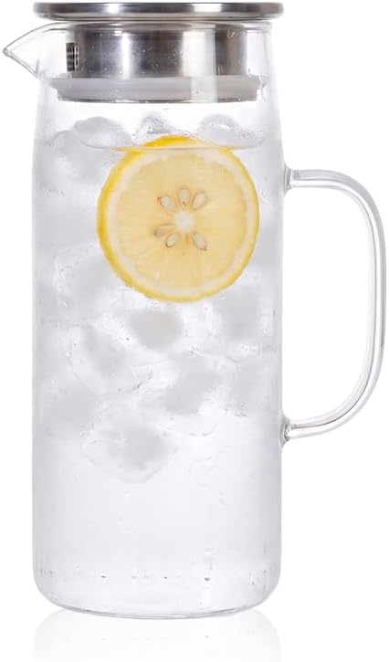 乐天商城 - 【レビュープレゼント】Qrit 麦茶ポット ピッチャー ホウケイ酸ガラス ステンレス蓋付き 耐熱 広口スリム設計 2way茶こし フィルター付