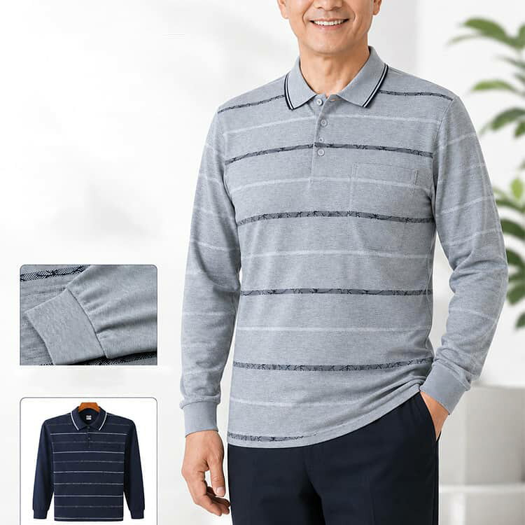シニアファッション メンズ トップス 長袖 ポロシャツ ボーダー柄 おじいちゃん 服 長袖tシャツ 綿混 胸ポケット ポロ 秋冬 ルームウェア 部屋着 介護 入院 敬老の日 プレゼント ギフト シニア 男性 紳士 高齢者 お年寄り 60代 70代 90代 80代 azon-shop00-10005070 AZONSHOP サンプル画像2