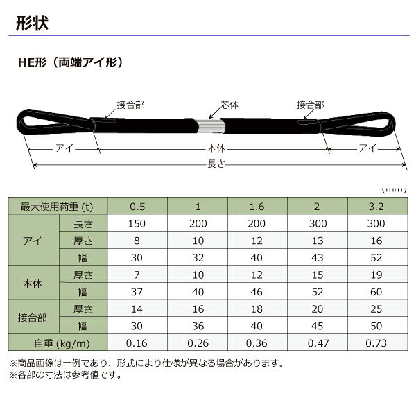 シライマルチスリング HE 両端アイ形 ブラックタイプ 1.6ton 幅40mm 長さ3.5m HE-W...