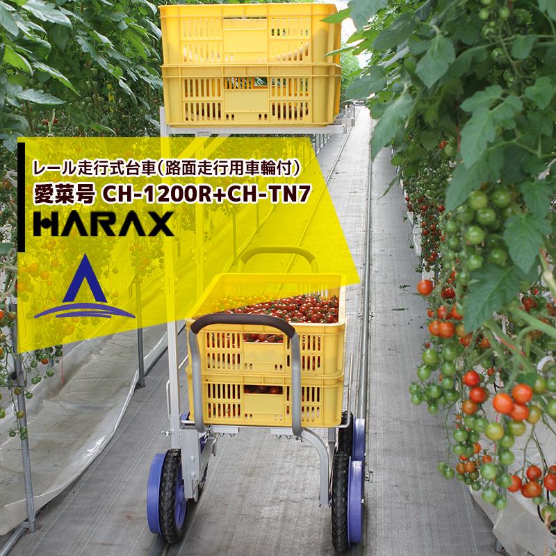 【2段アタッチメント CH-TN7セット品 x 4セット】 ●レール走行用車輪がついていますから、台車を手で操作しなくても軽く押すだけで直進性が安定し作業の手を休めません。 ●レール用車輪は直径24.4cmと大きく、さらにベアリング付なので走行性がよく移動できます。 ●レール走行用車輪と12インチタイヤが一体になっているのでハウス間や畝の移動、レール敷設前の路地でもそのまま走行できます。 注意：不整地ではご使用になれません。レール走行用車輪が地面の石等に接触し破損の原因になります。ご注意ください。 ・アルミ運搬車 レール走行式台車 路地走行用車輪付 ・愛菜号 CH-1200R ・ノーパンクタイヤ(TR-12NR) ・重量 9.0kg ・積載重量 80kg ※北海道・沖縄・離島は別途中継料がかかります。 ※季節商品のため、在庫切れ及びお届けまでお時間いただく場合がございます。お急ぎの場合は在庫確認等お問い合わせください。　