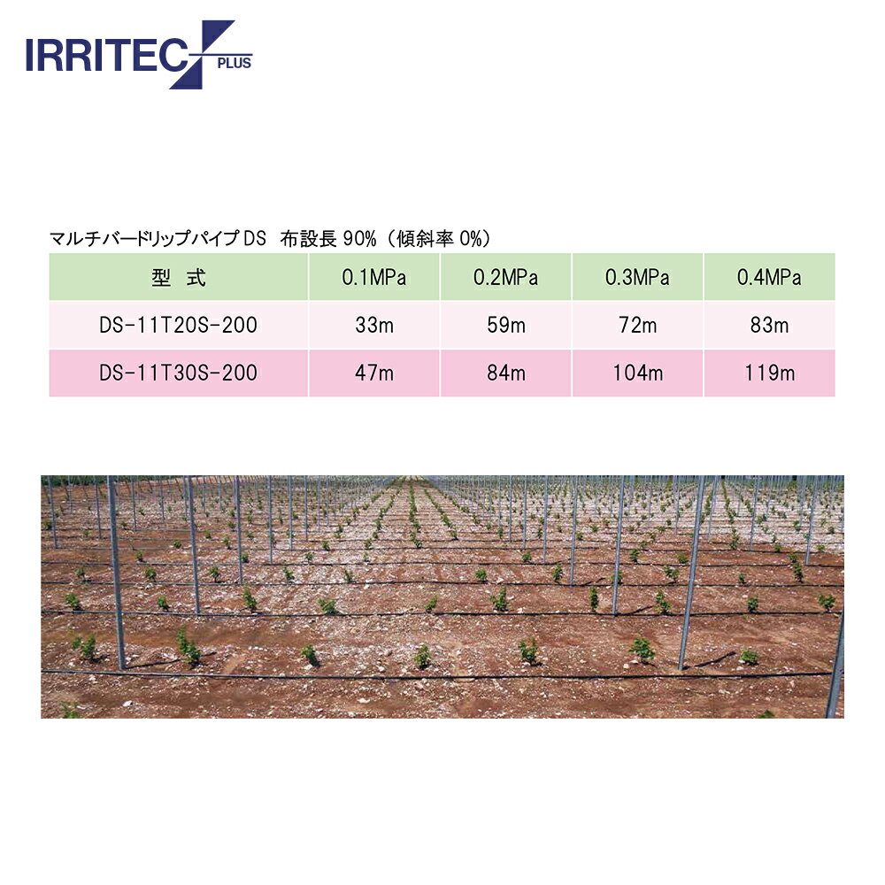 最大100%ポイントバック 確率2分の1！条件達成でチャンス最大5倍！要エントリー！イリテック・プラス IRRITEC 点滴パイプ マルチバードリップパイプPCDS 20cmピッチ 200m巻 DS-11T20S-200 圧力補正・水ダレ防止機構付ドリッパー