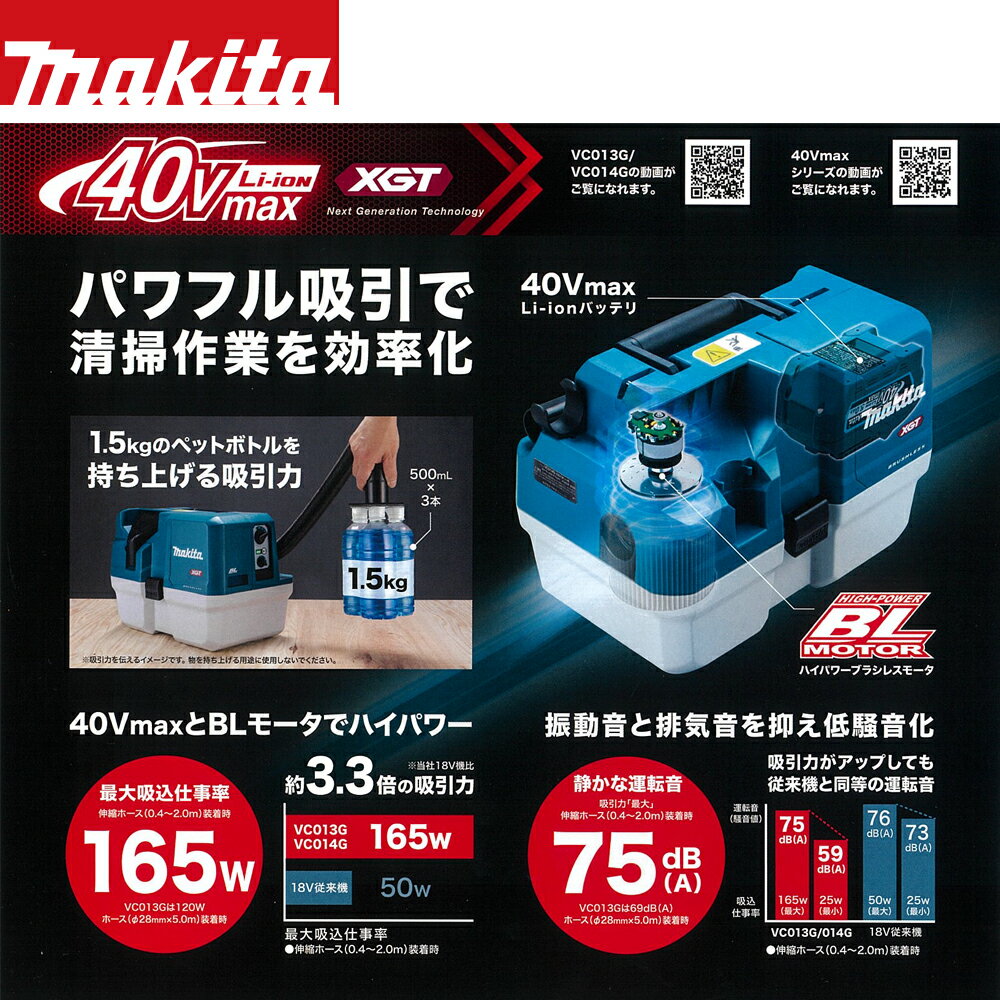 最大100%ポイントバック 確率2分の1！条件達成でチャンス最大5倍！要エントリー！マキタ 40V充電式集じん機 乾湿両用 無線連動非対応 本体のみ バッテリ・充電器別売 VC014GZ